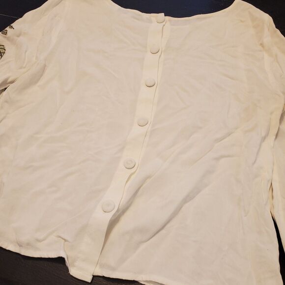 Cupcakes And Cashmere Womens Floral Embroidered Detail Blouse Top White Size M - Picture 7 of 10